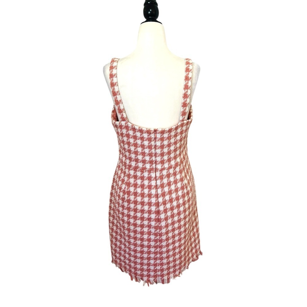 Forever 21 Houndstooth Mini Dress Button Front Sleeveless Pink White M - Picture 7 of 9